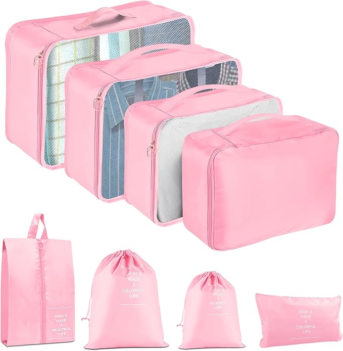 8 Set Packing Cubes for Suitcase, Packing Cubes for Carry on Suitcases, Luggage Organizer for Travel Essentials, Large Mesh L