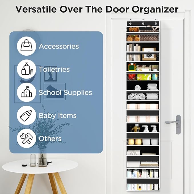 Mefirt Over The Door Organizer, 8 Shelf Door Hanging Organizers with 8 Large Capacity Pockets, Back of Door Organizer Storage