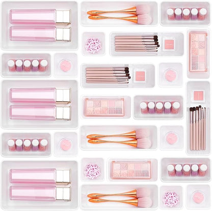 Kitchen Desk Drawer Organizers Storage for Office, Small Acrylic Vanity Trays Makeup for Drawer Bathroom Plastic Make up Orga