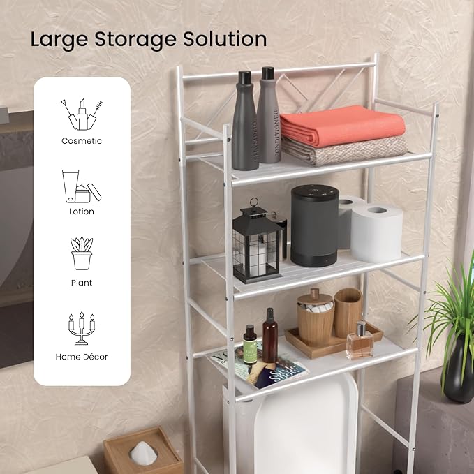 Home Zone Living Over the Toilet Bathroom Storage Organizer with 3 Tiers of Shelving Rack Space
