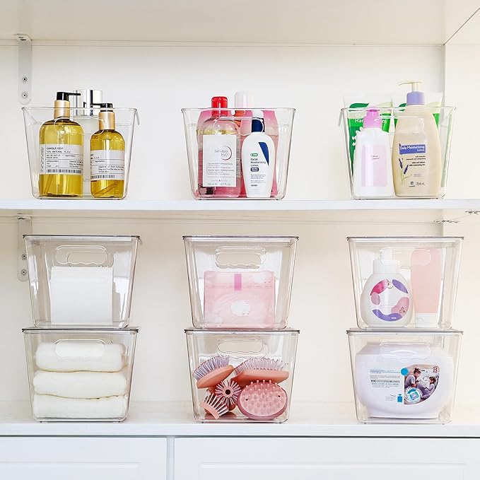 Vtopmart 8 Pack Clear Stackable Storage Bins with Lids, Large Plastic Containers with Handle for Pantry Organization and Stor
