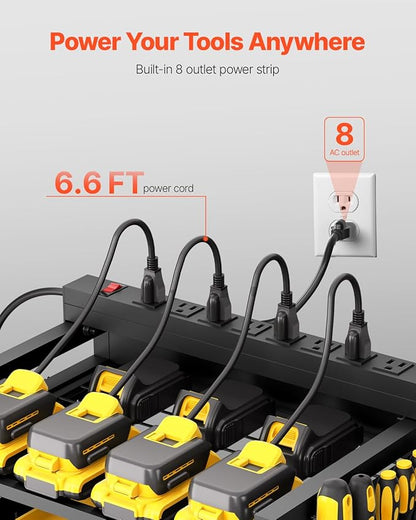 VEVOR 5-Tier Tool Organizer Cart with Charging Station, 8 AC Outlet, Floor Stand Rolling Drill Holder and Tool Battery Storag