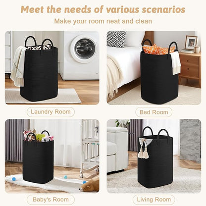 Artfeel Laundry Basket,Woven Cotton Rope Laundry Hamper,60L Versatile Storage for Dirty Clothes,Baby Toys,and Blankets in Bat