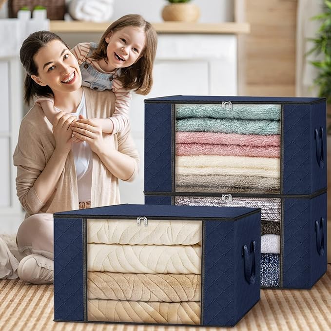Fab totes Storage Bags,Clothes Blanket Storage Bins Foldable Closet Organizers with Reinforced Handle for Home Dorm Storage a