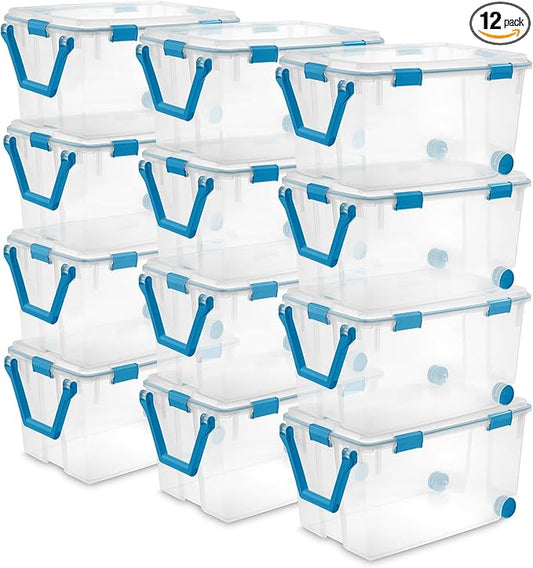 STERILITE 120 QT. Plastic Storage Container with Gasket Latch LID in Clear, 12-Pack