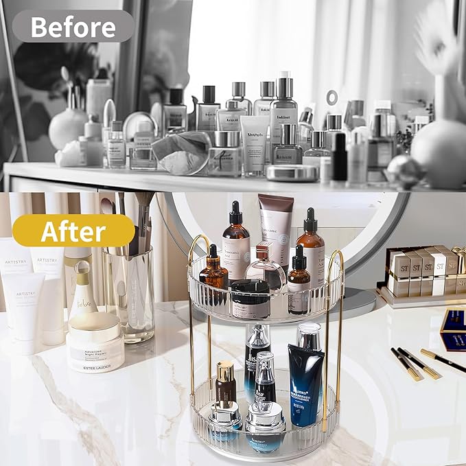 Asayuee 360 Rotating Makeup Organizer,2 Tier Large Capacity Make Up Organizers and Storage,Skincare Perfume Vanity Organizers
