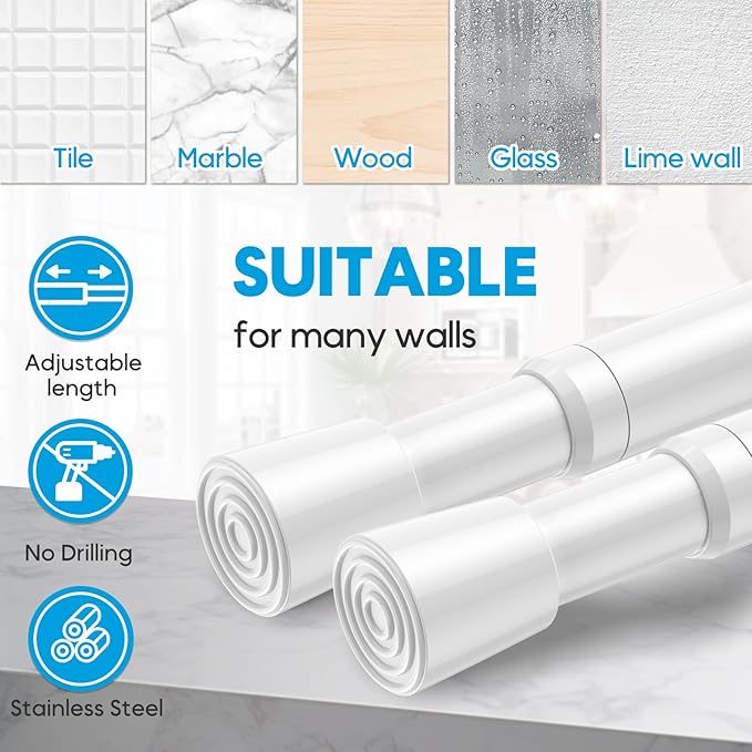 AIZESI 2 Pack Spring Tension Curtain Rod 32 to 58 inch Adjustable Curtain Rods No Drilling Expandable Spring Loaded Curtain R