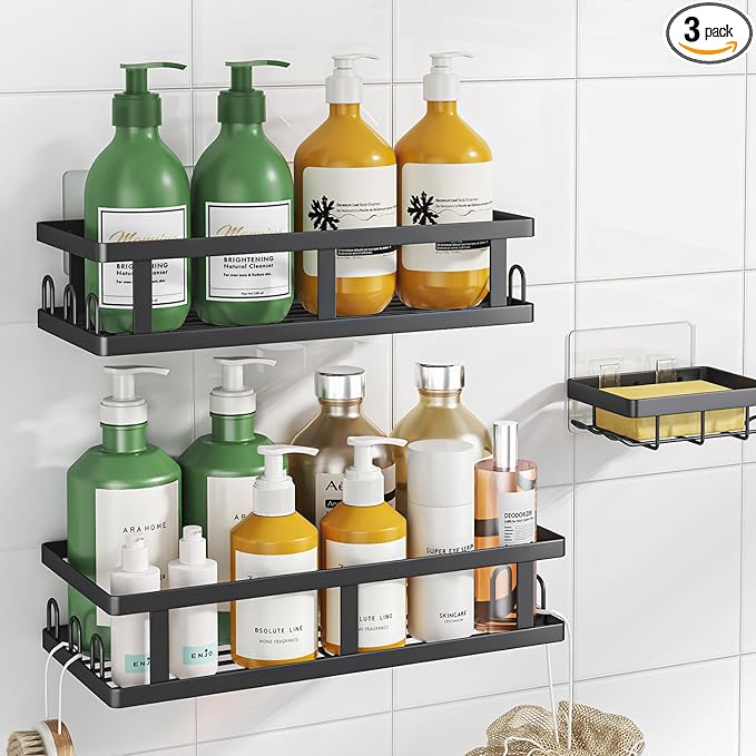 Youvip Shower Caddy Adhesive,No Drill Bathroom Organizer with Soap Holder,Large Capacity Rustproof Shelves for Inside Shower,