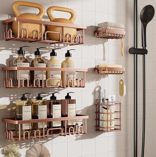 Veken Shower Caddy 6-Pack, No Drilling & Rustproof, Waterproof Adhesive Shelves Rack with Soap Holder, Large Capacity Bathroo