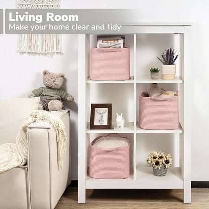 Goodpick Pink Storage Baskets for Organizing, Woven Rope Baskets for Shelves, Baby Basket for Nursery, Toy Storage Bins, Deco