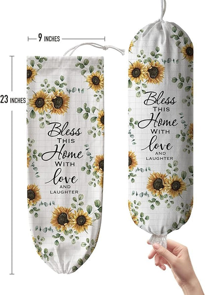Hglian Sunflower Grocery Bag Holder Storage Organizer,Plastic Bag Holder for Garbage Shopping Trash Bags,Quote Religious Sayings Blessing Home Kitchen Decor