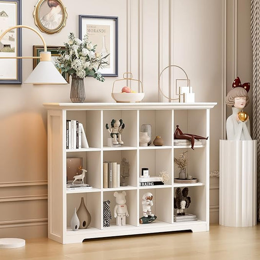 OSCHF Wooden Cube Bookcase with Base - Modern 3 Tiers Floor Standing Open Shelf Cabinet for Home and Office, 12-Cube Lattice 
