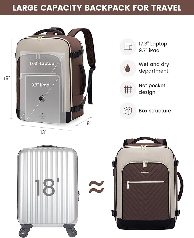 LOVEVOOK Large Travel Backpack for Women, TSA Carry on Backpack for Airplanes, 50L Personal Item Travel Bag for Women fits 17