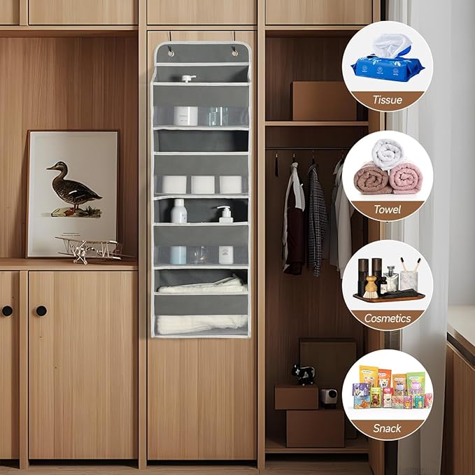 2 Pack Over Door Organizer, Over The Door Storage, 4 Shelf Hanging Door Organizer with 6 Mesh Pockets, 35 lbs Capacity Hangin