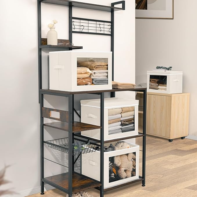Homsorout Fabric Storage Bins with Lids, Decorative Storage Boxes, Closet Storage Bins with Window, Storage Baskets for Close
