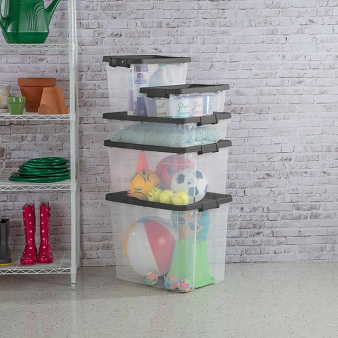 Sterilite 24-Pack Modular Stacker Box, Durable Clear Plastic Storage Bins with Latching Lids, 40 Quart - Stackable Organizing