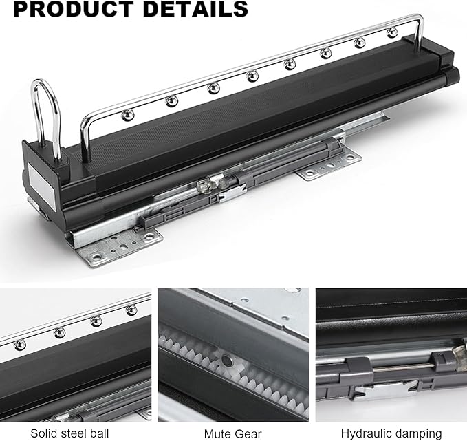 Heavy Duty Pull Out Clothes Rail - Extendable Steel Closet Rod Hanger Rack with Buffer System, Adjustable Storage Solution fo