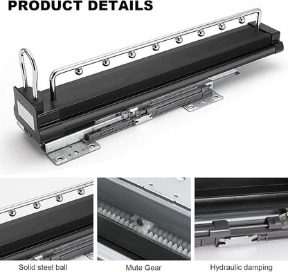 Heavy Duty Pull Out Clothes Rail - Extendable Steel Closet Rod Hanger Rack with Buffer System, Adjustable Storage Solution fo