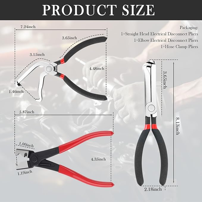 2PCS Car Electrical Disconnect Pliers & 1PC Hose Clamp Plier Kit,Electrical Connector Pliers with Serrated Design for Breakin