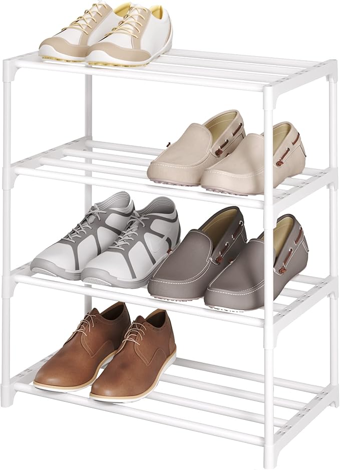 4-Tier Small Shoe Rack, Metal Stackable Kids Shoe Shelf Storage Zapateras Organizer,Narrow Shoe Rack Sturdy for Closet Hallwa