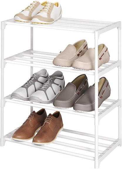 4-Tier Small Shoe Rack, Metal Stackable Kids Shoe Shelf Storage Zapateras Organizer,Narrow Shoe Rack Sturdy for Closet Hallwa