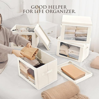 Homsorout Fabric Storage Bins with Lids, Decorative Storage Boxes, Closet Storage Bins with Window, Storage Baskets for Close