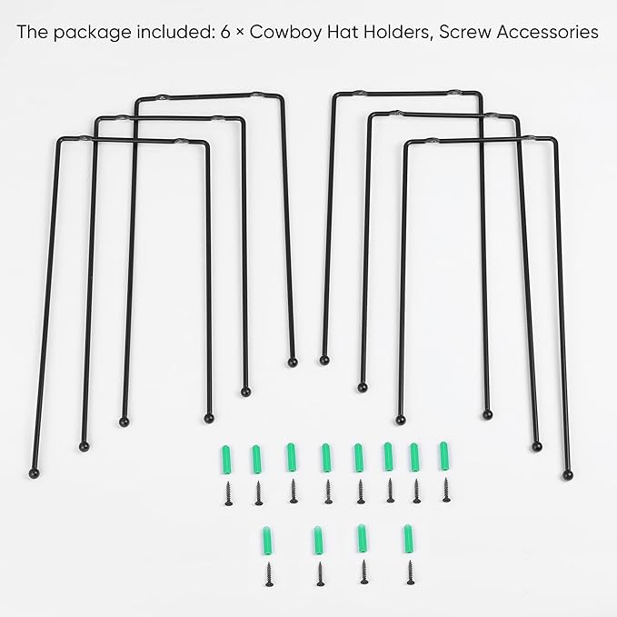 Taozun Cowboy Hat Rack - Cowboy Hat Holder DIY Hat Hangers for Wall Display, Black Hat Holder Organizer, 6 Pieces(A Beautiful