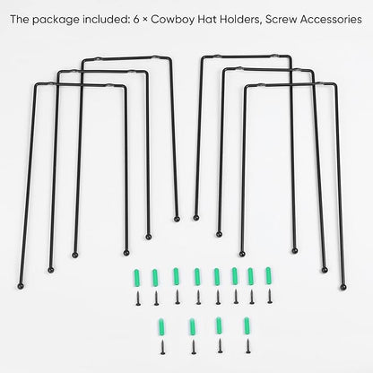 Taozun Cowboy Hat Rack - Cowboy Hat Holder DIY Hat Hangers for Wall Display, Black Hat Holder Organizer, 6 Pieces(A Beautiful