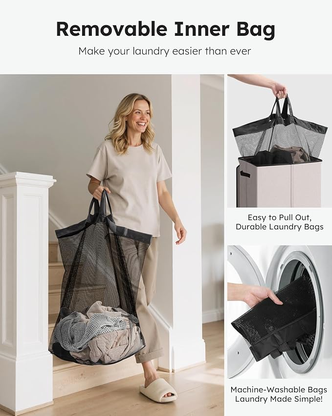 SOLEDI Laundry Hamper with Lid 130L Large & Tall Collapsible Laundry Basket, Clothes Hamper with Bag Removable Easy to Carry,