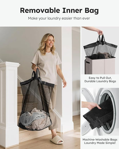 SOLEDI Laundry Hamper with Lid 130L Large & Tall Collapsible Laundry Basket, Clothes Hamper with Bag Removable Easy to Carry,