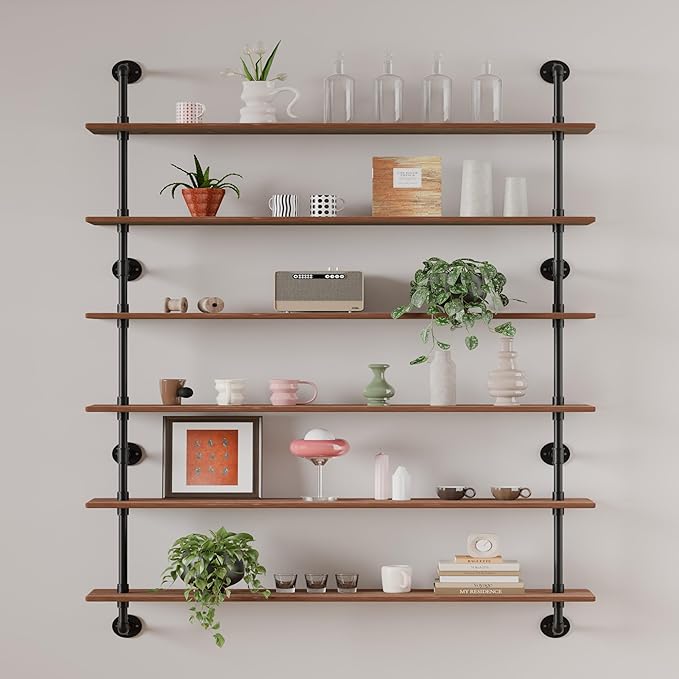 48 InchPipe Bookshelf Floating Shelves for Wall Shelves Bookshelf Industrial Pipe Shelving Shelves Real Wood Planks Rustic Ha