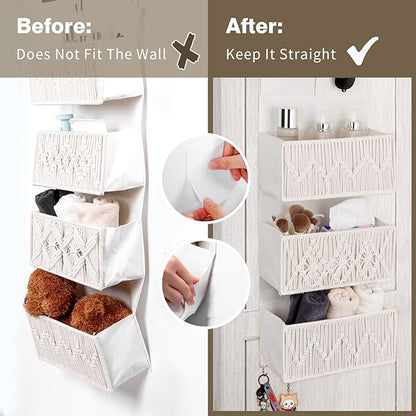ANTIS'S HOME Over The Door Organizer Boho Bedroom Decor Nursery Storage with 3 Large Woven Pockets, Macrame Nursery Organizer