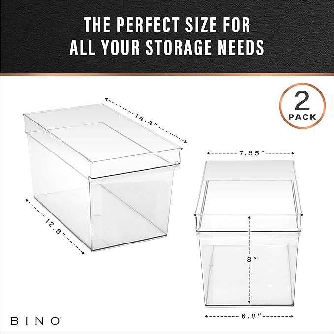 BINO | Plastic Storage Bins, Large - Deep | THE HANDLER COLLECTION | Multipurpose Organizer Bins | Kitchen Pantry Organizers 