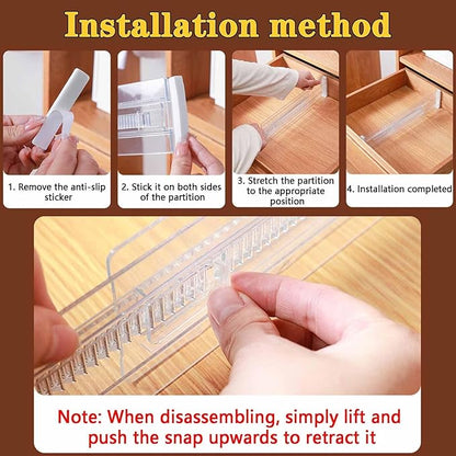 12 Pack Drawer Dividers for Clothes, 3.15" High 11.34"-19.69" Adjustable Expandable Dresser Drawer Organizer, Clear Plastic S