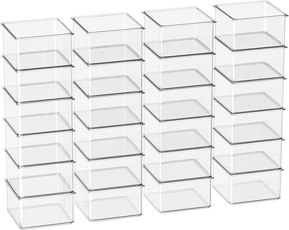 Hudgan 24 Pcs Small Drawer Organizer BinsSet, Stackable Drawer Divider Trays for Makeup Vanity, Bathroom, Office Desk, Straig