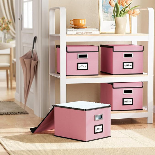 Huolewa File Organizer Box with Lid, Collapsible File Folder Organizer for Office Document Storage, Filing Box with Plastic S