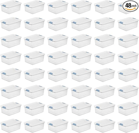 Sterilite 48-Pack Latching Box, Under Bed Storage Bins with Lids, Clear Plastic, 15 Quart - Heavy-Duty Organizing Containers 