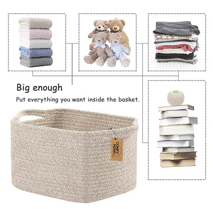 COMFY-HOMI 3PACK Cotton Rope Woven Basket With Handles for Shelves, Toy, Book, Cloth Storage Basket for Organizing|13.5" x 11