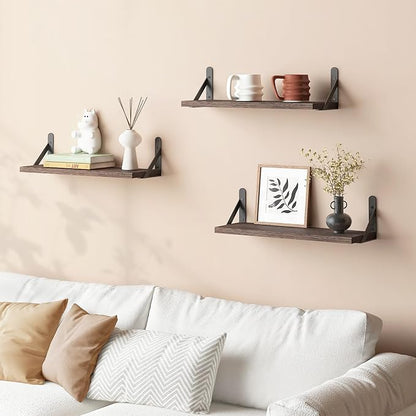YGEOMER Brown Floating Shelves for Wall, 16.5 Inch Farmhouse Wall Shelves for Bedroom, Bathroom Storage, Living Room and Kitc