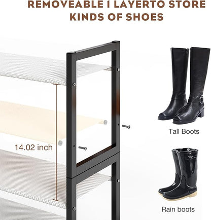 6-Tier Shoe Rack Organizer, Zero-Wobble Metal Frame with Screw-Fastened Joints, 11.8" Deep Heel-Friendly Non-Woven Shelves, S