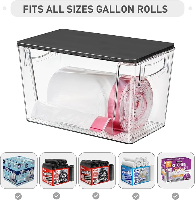 Pantry Organizers Storage, Under Sink Organizer Trash Bag Holder with Bamboo Lids Large Capacity Clear Storage Bins for Onion