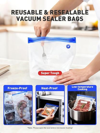 30 Pcs Reusable Vacuum Sealer Bags for Food, L-Size (10 x 13in) BPA-Free Vacuum Storage Bags with Sealing Clips & Leak-Proof 