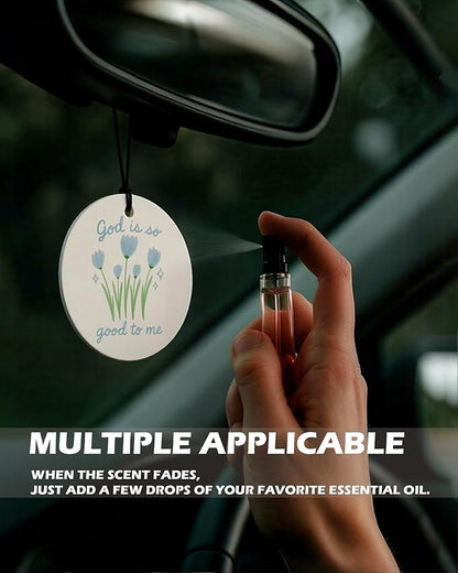 Blue Christian Round Citrus Car Air Freshener 4 Pcs, Blue Coquette Bow Tulip Floral Hanging Air Freshener for Cars Bathroom D