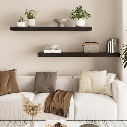 Fixwal Floating Shelves for Wall, 35" Long Heavy Duty Wall Mounted Rustic Wood Shelves for Living Room, Bedroom, Bathroom and