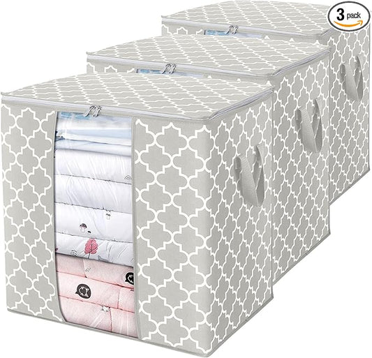WISELIFE Storage Bags 3 Pack/100L Large Blanket Clothes Organization and Storage Containers for Comforters,Bedding, Foldable 