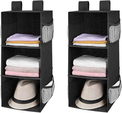 MAX Houser 3-Shelf Hanging Closet Organizers, Collapsible Closet Hanging Shelves for Camper, Nursery Hanging Organizers, Blac