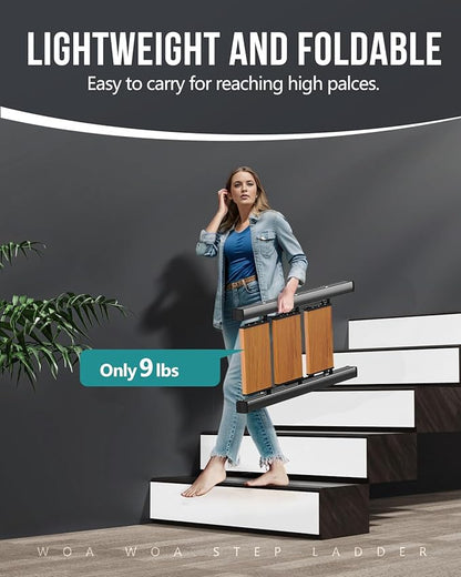 WOA WOA Step Ladder with Widened Pedals, Folding Step Stool with Anti-Slip Feet, Portable Home Ladder for Adults, Kitchen Sma
