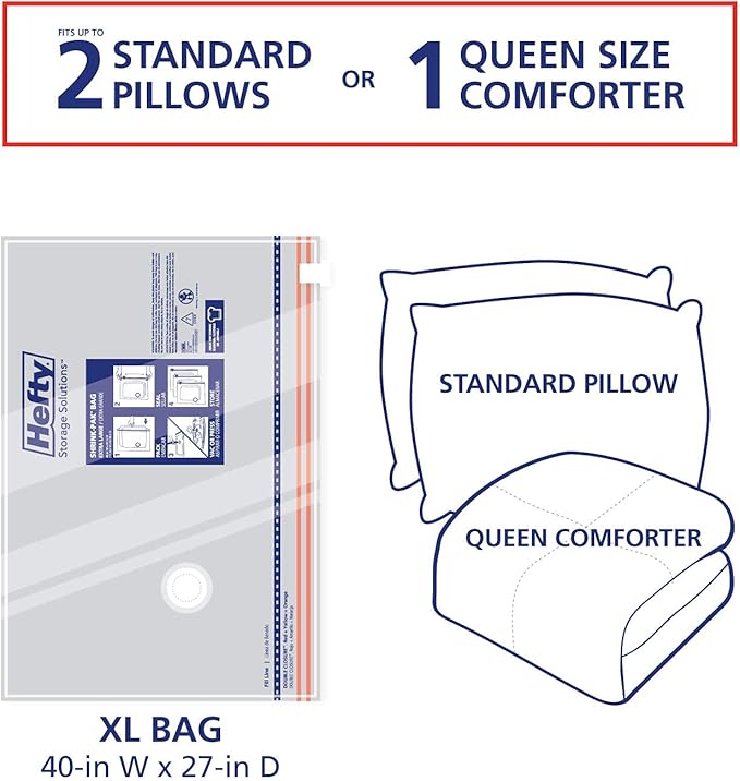 Hefty Shrink-Pak - 3 Extra Large Vacuum Storage Bags for Clothes, Pillows, Towels, or Blankets - Space Saver Vacuum Sealer Ba