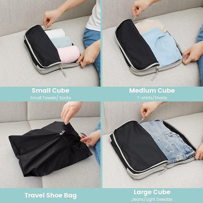 Cambond Compression Packing Cubes for Travel - Lightweight Expandable Travel Bags Luggage Organizers Travel Essentials Compression Cubes for Travel Space Saver for Carry on Suitcases Organizer