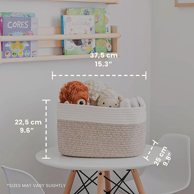 OrganiHaus Rope Baskets for Shelves - Set of 3 Woven Storage Baskets for Organizing, Closet & Toy Storage - Brown/Off-White -